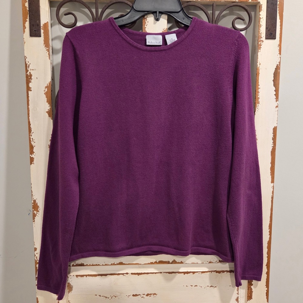 Vtg Y2K Madison Studio Womens M Purple Crewneck Sweater Long Sleeve Cotton Blend
